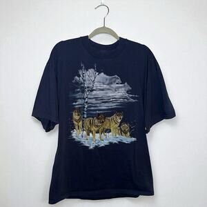 Vintage Tultex Wolf Wolves T-Shirt Animals Graphic Tee Mens XL